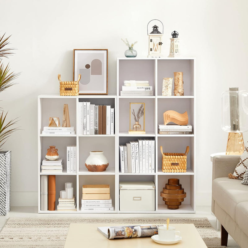 VASAGLE Libreria a 6 Cubi, Scaffale Espositore per Decorazioni, Souvenir, Piante, per Studio, Ufficio, Soggiorno, 30 x 65,5 x 97,5 cm, Bianco LBC203D
