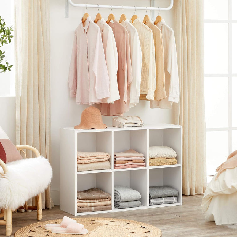 VASAGLE Libreria a 6 Cubi, Scaffale Espositore per Decorazioni, Souvenir, Piante, per Studio, Ufficio, Soggiorno, 30 x 65,5 x 97,5 cm, Bianco LBC203D