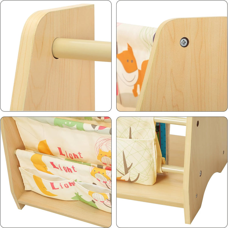 Songmics GKR71YL 4 Tier Fabric Shelving Unit for Children, Maple Finish, Multicoloured, 62 x 28 x 72 cm