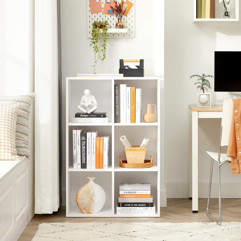 VASAGLE Libreria a 6 Cubi, Scaffale Espositore per Decorazioni, Souvenir, Piante, per Studio, Ufficio, Soggiorno, 30 x 65,5 x 97,5 cm, Bianco LBC203D