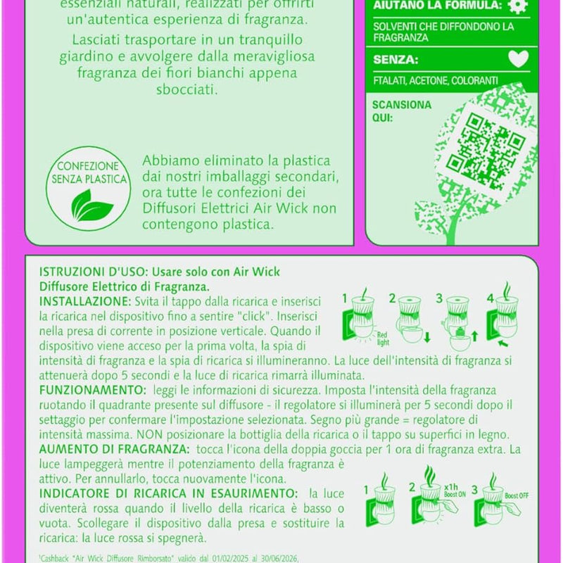 Air Wick Diffusore Elettrico di Oli Essenziali, 1 Diffusore Completo Gadget e Ricarica + 2 Ricariche alla Fragranza Peonia Bianca e Gelsomino