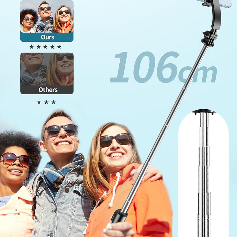 QIRITA Selfie Stick, 41 Inch Extendable Selfie Stick Tripod for Smartphone with Detachable Clip & Wireless Remote Control, 360° Rotation Selfie Stick Compatible with iPhone/Android/Samsung/GoPro