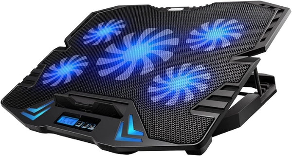 Ewent EW1259 Laptop Cooling System Stand for Notebook, MacBook 15.6 / 17 Inch with 5 Quiet Fans with Adjustable Speed and LED Light, 30 x 37 x 3.8 cm