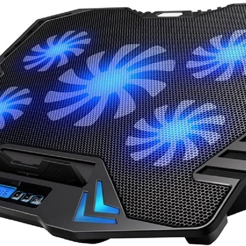 Ewent EW1259 Laptop Cooling System Stand for Notebook, MacBook 15.6 / 17 Inch with 5 Quiet Fans with Adjustable Speed and LED Light, 30 x 37 x 3.8 cm