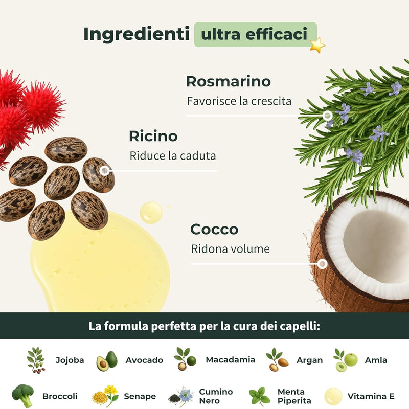 BIONOBLE Rosemary Oil for Organic Hair - Stimulates Growth and Reduces Loss - Rosemary, Castor, Argan and Jojoba Essential Oil - Rosemary Oil for Hair Growth - Glass Bottle + Pipette - 50 ml